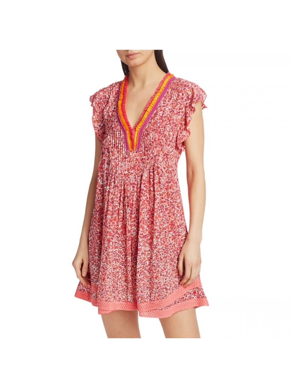 Poupette St Barth Sasha Lace Trim Mini Dress